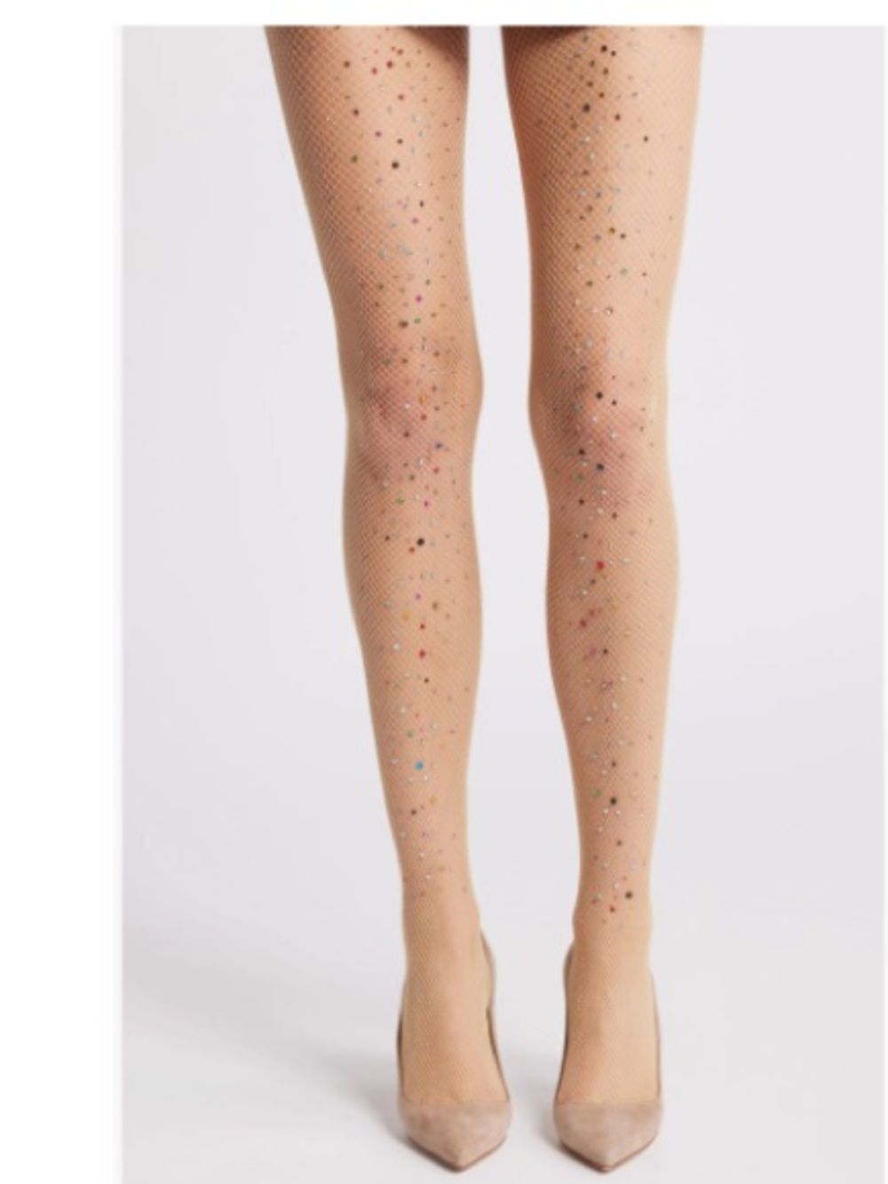 HIGH HEEL JUNGLE Glitter Fishnet Tights, Nude, One Size, NWT Sealed
